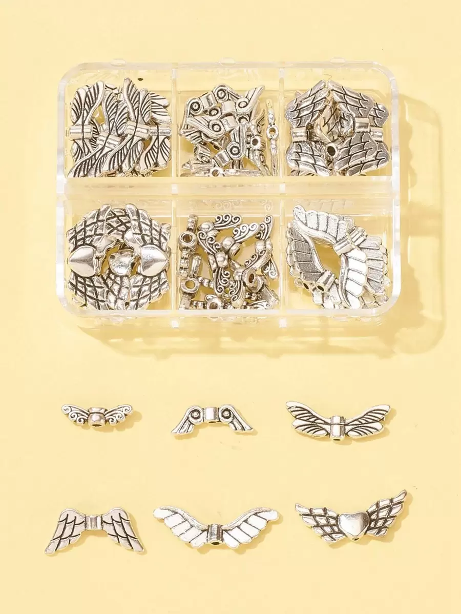 60 顆混合鋅合金翼珠適用於 Diy 手鍊、項鍊製作 - 銀色 - 查看 1