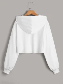 Muchica Letter Graphic Drop Shoulder Hoodie - White - View 2