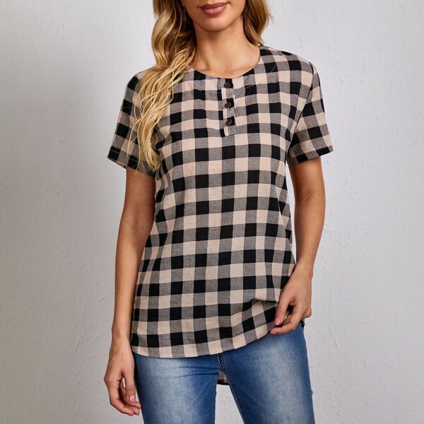 

Gingham Print Button Detail Blouse, Multicolor