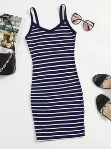 Muchica 條紋羅紋針織包臀洋裝 - 藏蓝色 - 查看 1