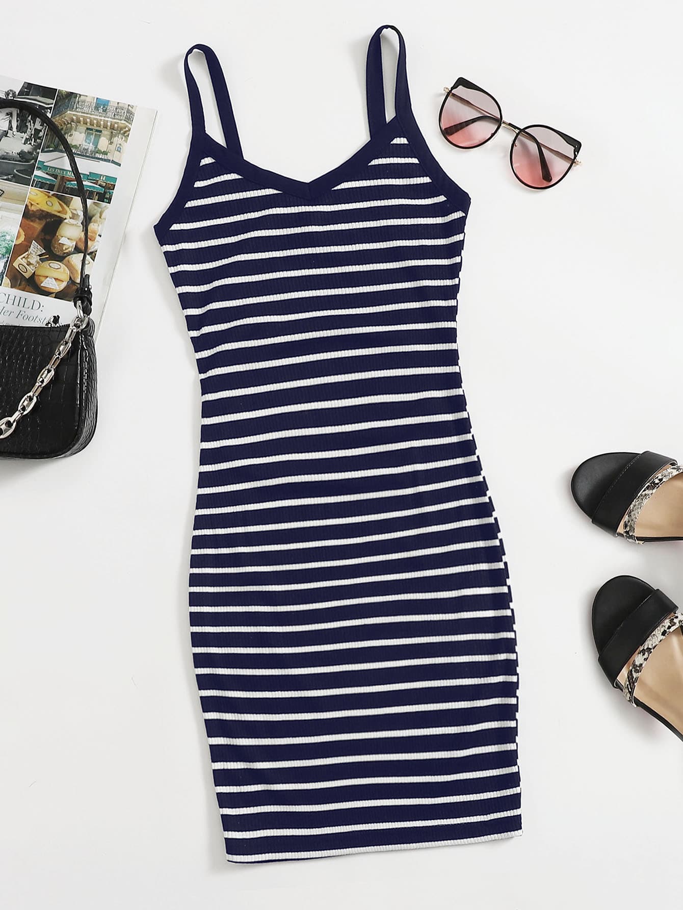 Muchica 條紋羅紋針織包臀洋裝 - 藏蓝色 - 查看 1