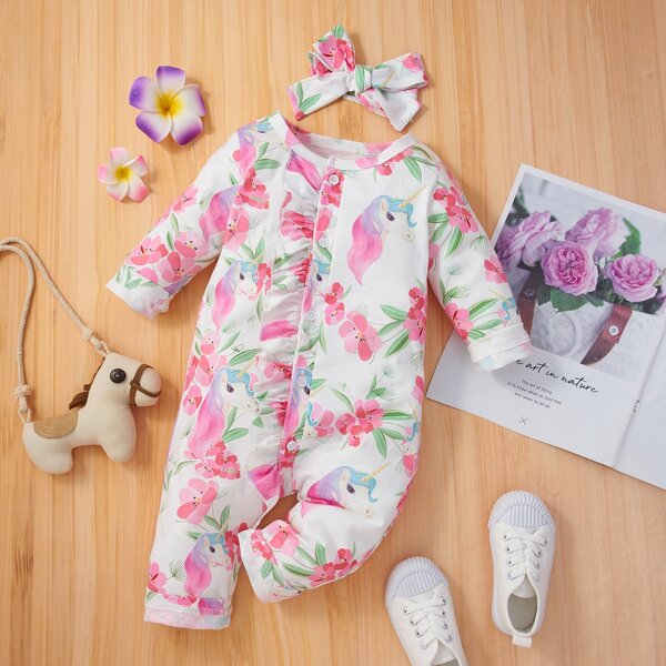 

Baby Allover Floral Jumpsuit & Headband, Multicolor