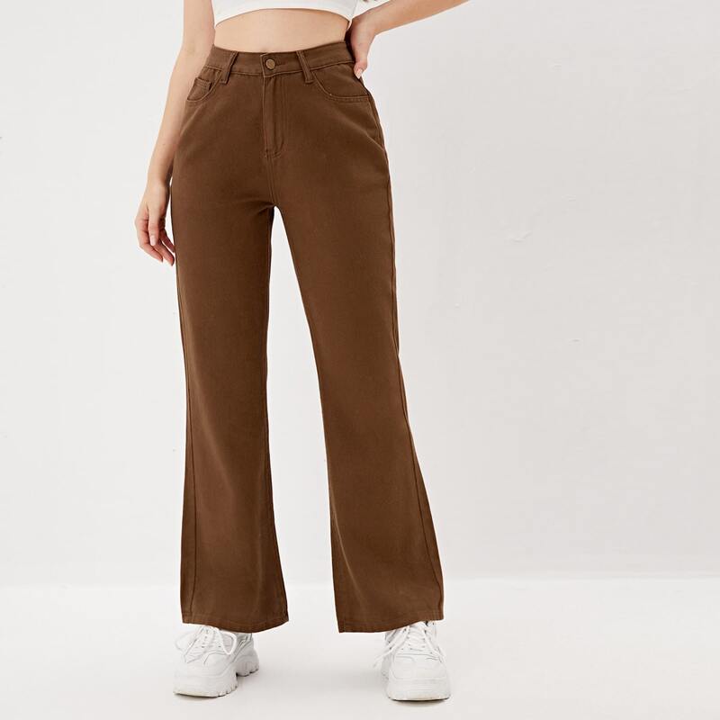 

Solid Flare Leg Jeans, Coffee brown