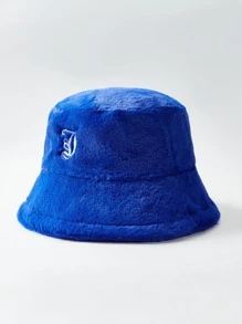 SHEIN ICON Embroidered Fluffy Bucket Hat Street - Royal Blue - View 7