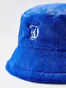 SHEIN ICON Embroidered Fluffy Bucket Hat Street - Royal Blue - View 8