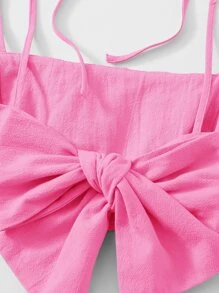 Soleia 結飾肩後繫帶抽褶短版吊帶上衣和開衩半身裙套裝