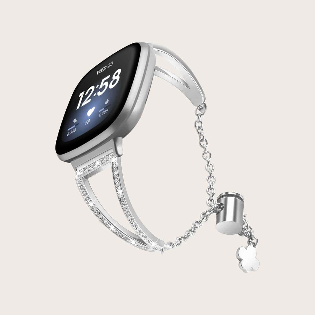 

Rhinestone Decor Bracelet Design Watchband For Fitbit Versa 3, Silver