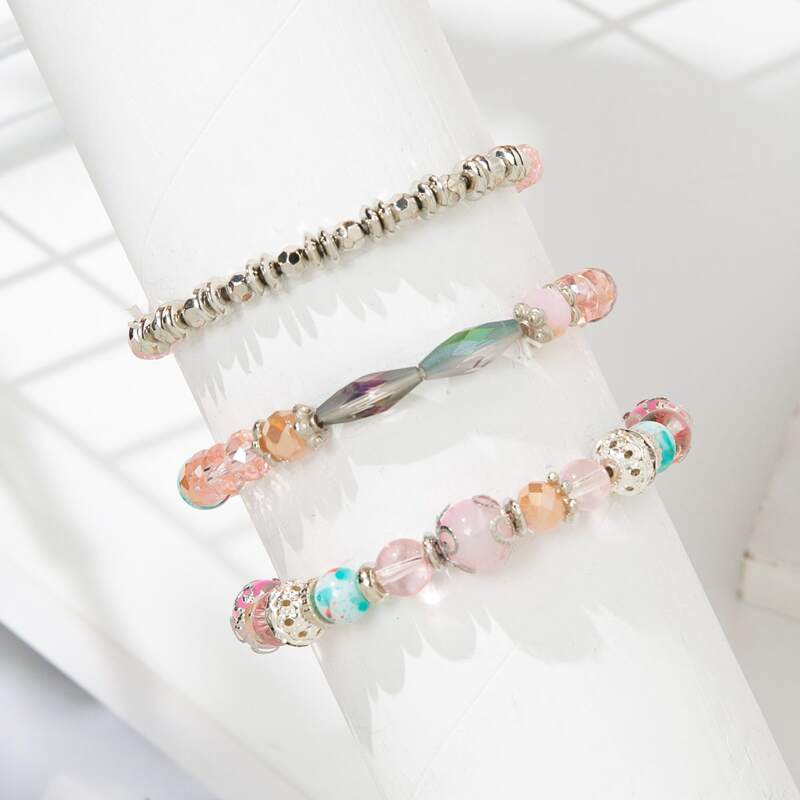 

3pcs Beaded Decor Bracelet, Multicolor