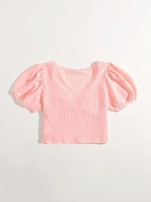 SHEIN MOD Áo thun Nếp gấp Phần Ngực màu trơn Boho - Màu Hồng baby - Xem 2