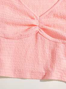 SHEIN MOD Áo thun Nếp gấp Phần Ngực màu trơn Boho - Màu Hồng baby - Xem 3