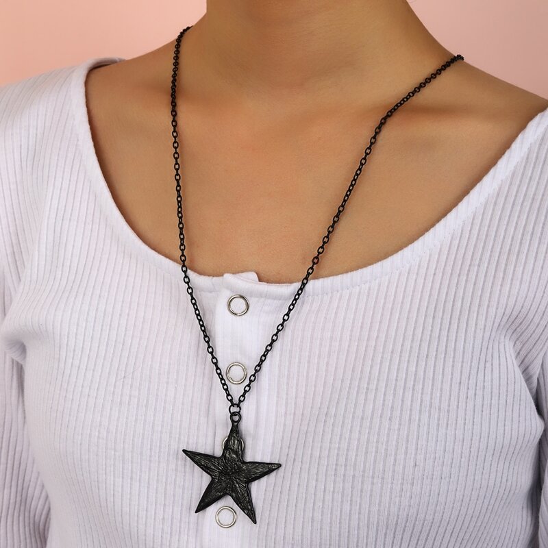 

Star Pendant Chain Necklace, Black