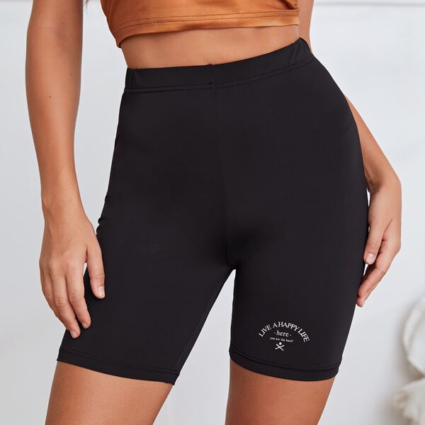 

Slogan Graphic Biker Shorts, Black