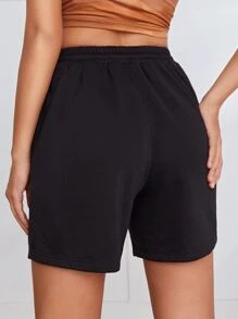 SHEIN EZwear Drawstring Waist Slant Pocket Shorts - Black - View 2