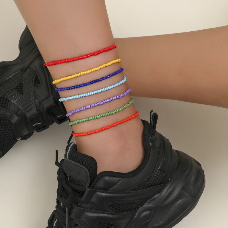 

7pcs Beaded Decor Anklet, Multicolor