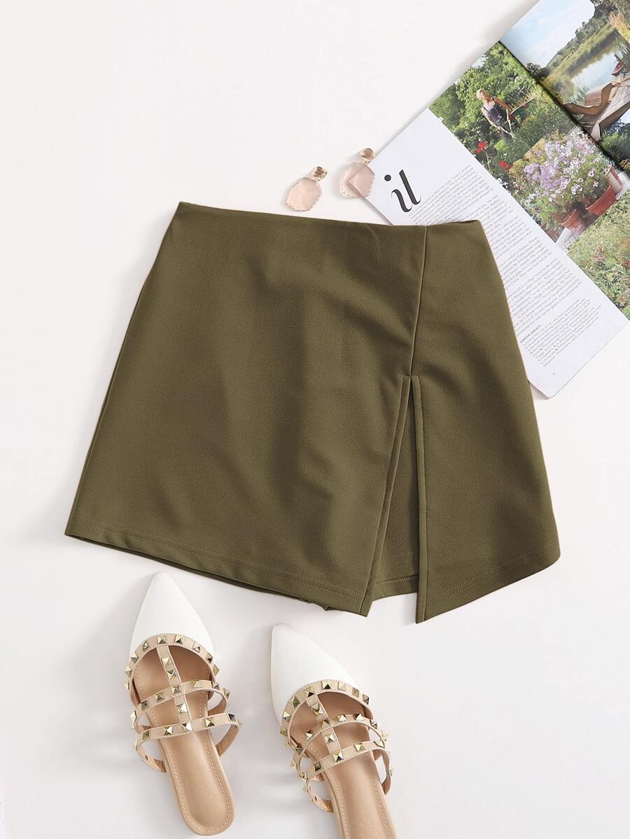 SHEIN EZwear Plus Split Hem Skort - Army Green - View 1