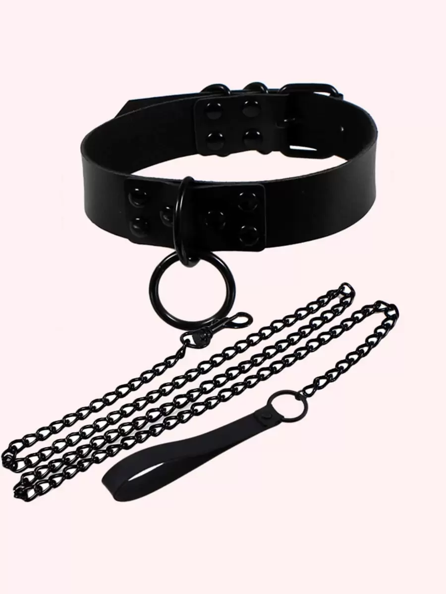 1 set collar y correa para mascotas exagerados personalizados ajustables para exteriores - Negro - Ver 1