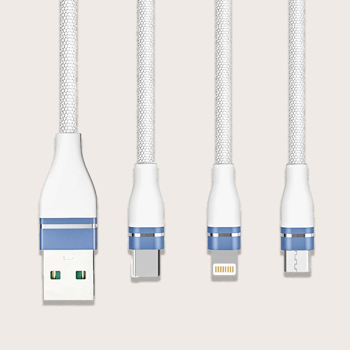 

3 In 1 Braided Data Cable, White