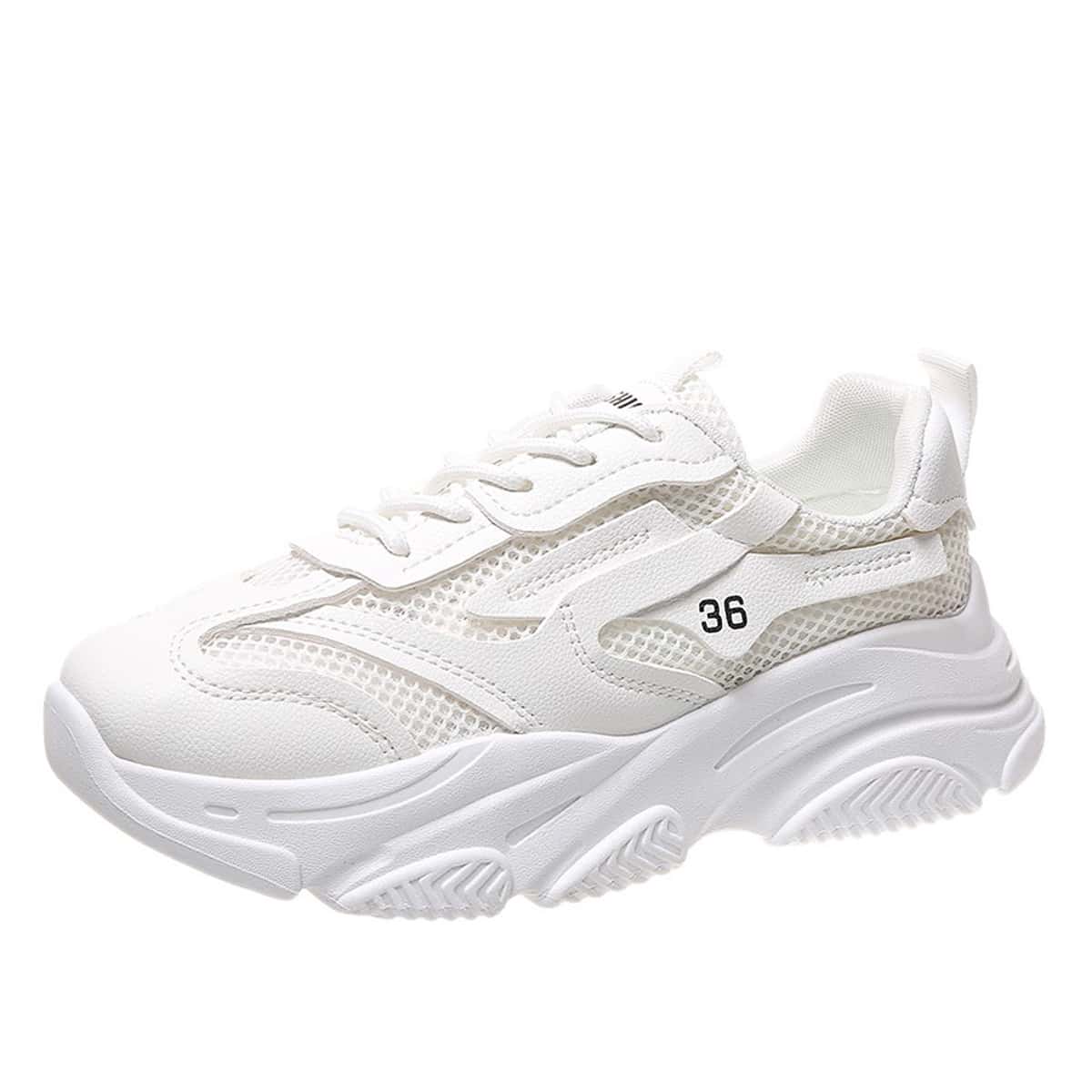 

Lace Up Front Mesh Panel Sneakers, White