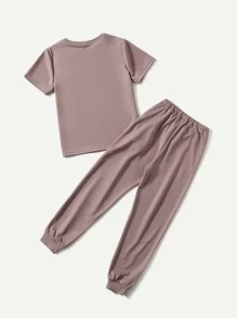 SHEIN Boys Letter Graphic Tee & Drawstring Waist Sweatpants Set - Dusty Pink - View 2