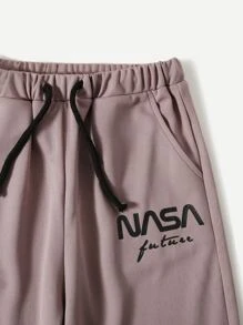 SHEIN Boys Letter Graphic Tee & Drawstring Waist Sweatpants Set - Dusty Pink - View 3