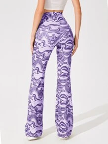 SHEIN EZwear Allover Print Flare Leg Trousers - Multicolor - View 2
