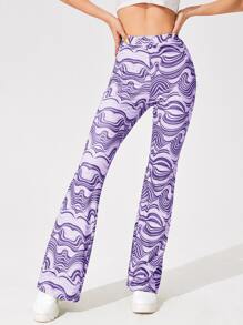 SHEIN EZwear Allover Print Flare Leg Trousers - Multicolor - View 3
