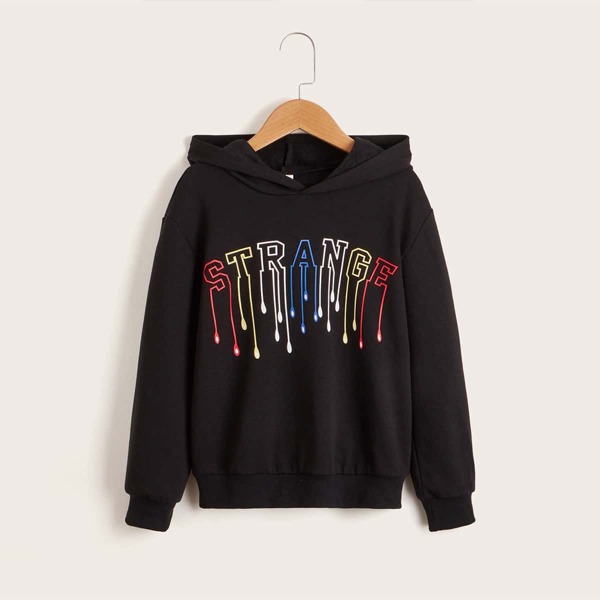 

Boys Letter Graphic Drop Shoulder Hoodie, Black