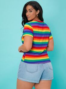 SHEIN EZwear Camiseta de rayas de arcoíris - Multicolor - Ver 2