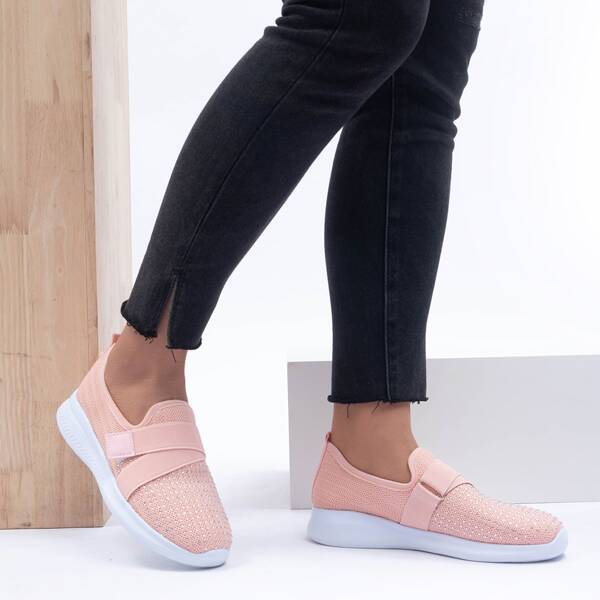 

Minimalist Velcro Strap Slip On Sneakers, Pink