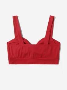 Soleia Knot Front Solid Crop Cami Top - Red - View 2