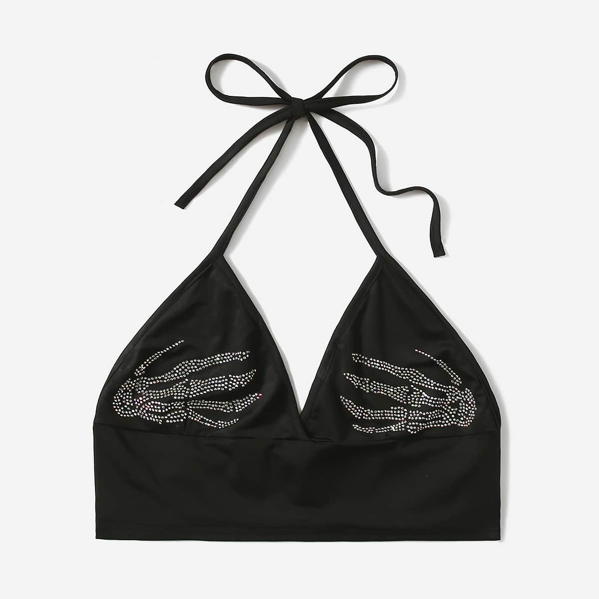 

Skeleton Hand Print Halter Top, Black