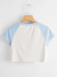 Muchica Mushroom Print Raglan Sleeve Crop Tee - White - View 2