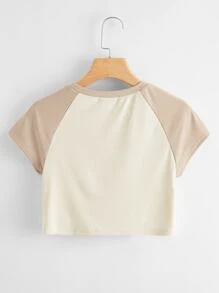 Muchica Mushroom Print Raglan Sleeve Crop Tee - Khaki - View 2