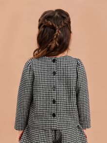 SHEIN 小女童口袋貼布格紋粗花呢襯衫 - 黑與白 - 查看 2