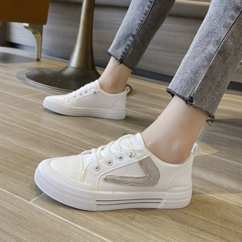 

Rhinestone Decor Lace-up Front Skate Shoes, Silver
