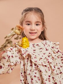 小女孩碎花灯笼袖荷叶边连衣裙 碎花连衣裙 儿童泡泡袖连衣裙 小女孩