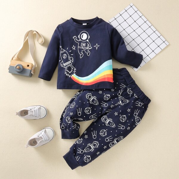 

Baby Spaceman And Rocket Graphic Tee & Sweatpants, Navy blue