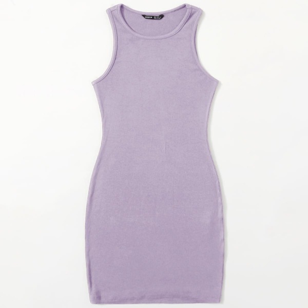 

Rib-knit Solid Bodycon Dress, Lilac purple