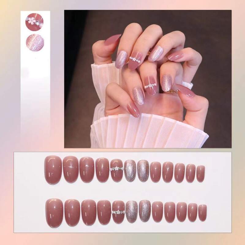 

24pcs Glitter Fake Nail, Multicolor