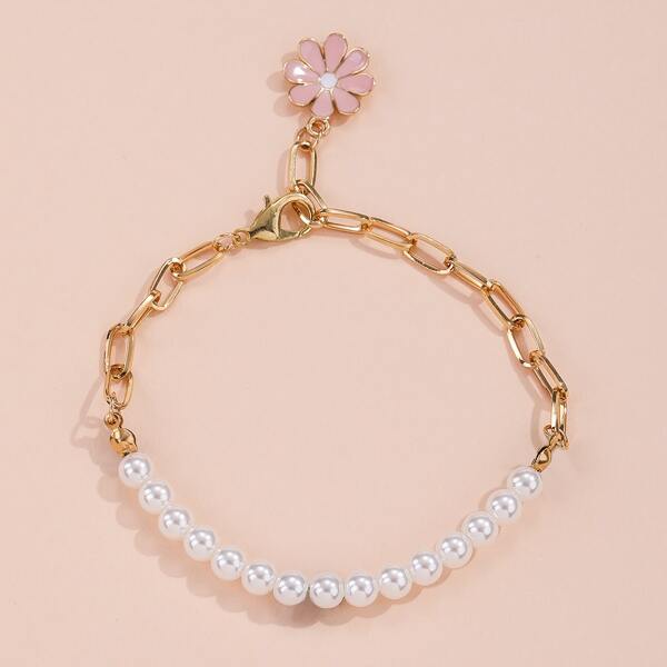 

Faux Pearl Decor Bracelet, Gold