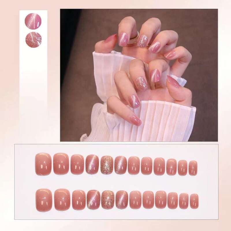 

24pcs Glitter Fake Nail, Multicolor