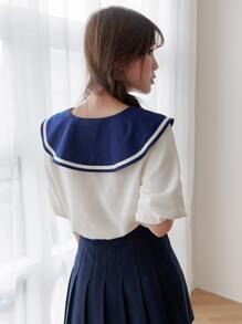 DAZY Blusa en contraste cuello marinero - Beis - Ver 2