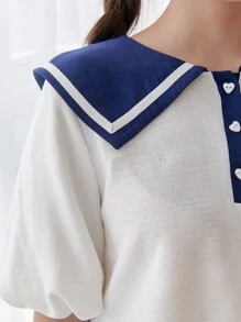 DAZY Blusa en contraste cuello marinero - Beis - Ver 3