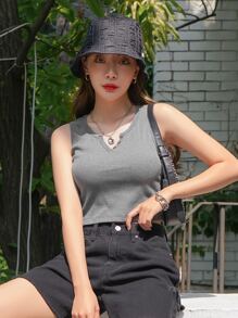 DAZY Notched Neck Solid Tank Top