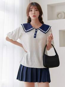DAZY Blusa en contraste cuello marinero - Beis - Ver 4