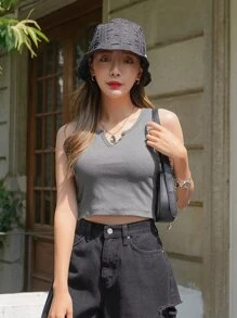 DAZY Notched Neck Solid Tank Top