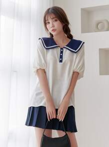 DAZY Blusa en contraste cuello marinero - Beis - Ver 6