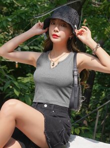 DAZY Notched Neck Solid Tank Top