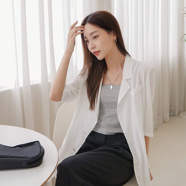 

Lapel Neck Flap Detail Blazer, Beige
