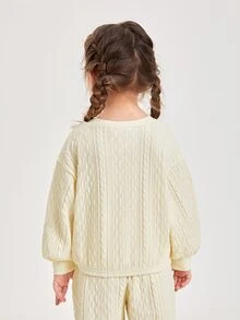 SHEIN Niñas Pullover unicolor de hombros caídos con textura - Beis - Ver 2